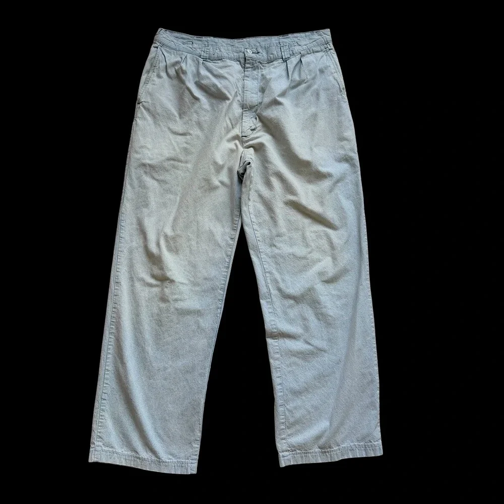 70's Fieldmaster Regular Fit Pleated Trousers Light Blue Chambray Pants 38x32